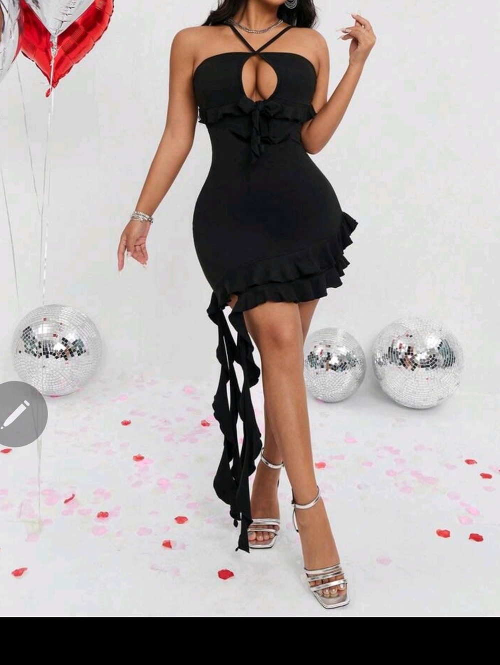 Women’s Black Ruffle Cutout Mini Dress